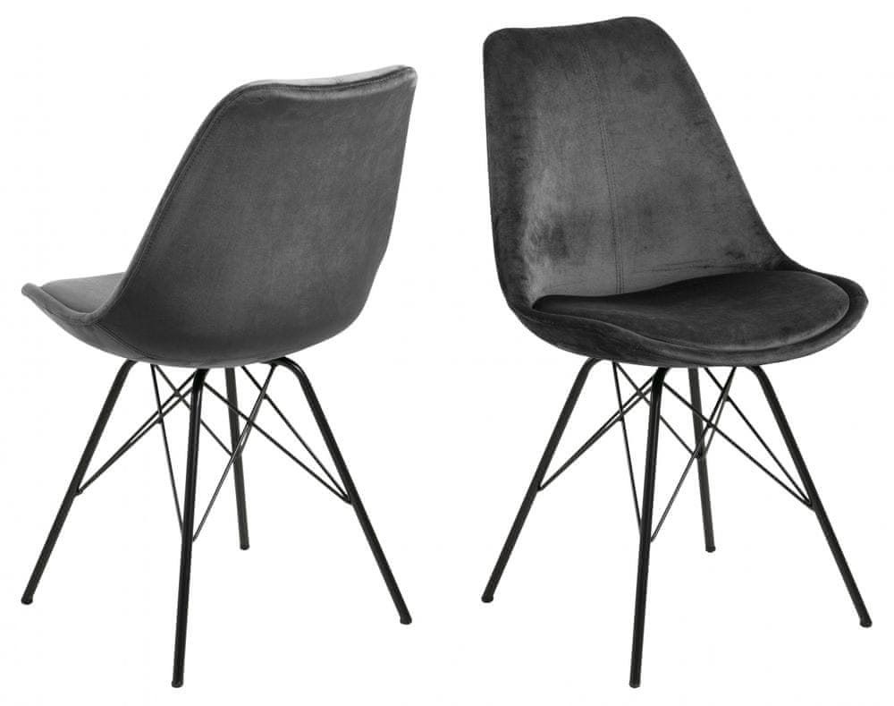 Design Scandinavia Jídelní židle Eris (SET 2ks), samet, tmavě šedá